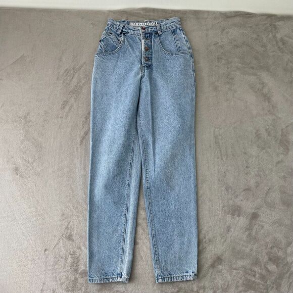 Z Cavaricci Jeans‎ Women 26 (Actual 24) Blue Acid Wash Rhinestone Button Fly VTG - Picture 1 of 16
